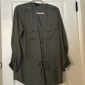 Gorgeous olive green tunic blouse from The Limited. Gold sea tails throughout.